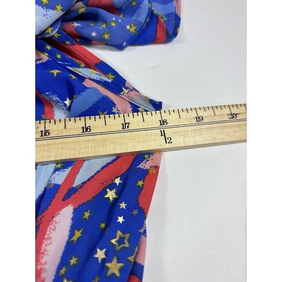 Buddy Love Off Shoulder Dress Blue Red Firework Print Large Ruffled - Picture 8 of 12